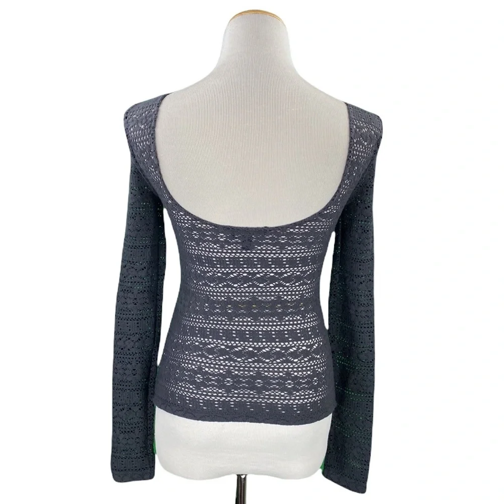 American Eagle Gray Open Back Lace Knit Sweater - Picture 5 of 11